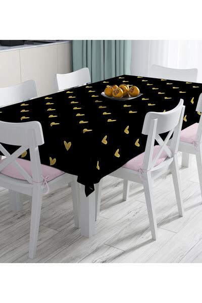 Realhomes Siyah Zeminde Gold Puantiyeli Dijital Baskılı Masa Örtüsü