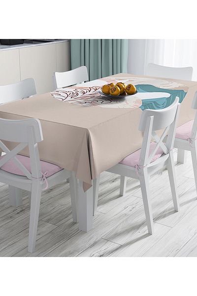 Realhomes Față de masă imprimată digital cu model geometric pe podea pastel