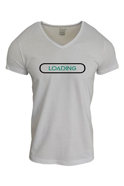 Raf Coll Tricou alb cu decolteu în V pentru bărbați, cu imprimeu digital, sli...