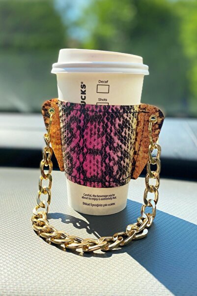 BAHELS Kadın Pembe Özel Seri Deri Kahve Bardak Tutacağı