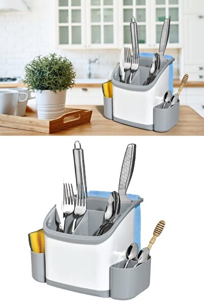 RoseRoi Σκληρό πλαστικό οργανωτήρας πάγκου κουζίνας πολλαπλών χρήσεων με θήκες για μαχαιροπίρουνα και σχάρα για πιάτα