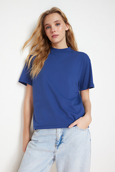 Trendyol Collection Μπλουζάκι Indigo Straight Cut 100% βαμβάκι - TWOAW20TS0096