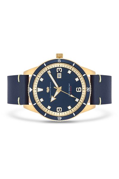 Rhodenwald & Söhne Quarzuhr Herren Quarzuhr gelbgold Echtleder blau