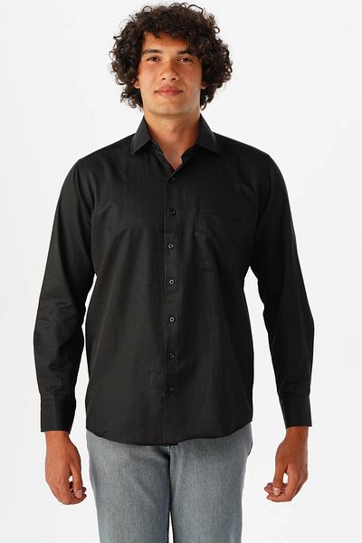SÜVARİ Μαύρο μακρύ ανδρικό πουκάμισο - Regular Fit, Dobby, GM2025000300