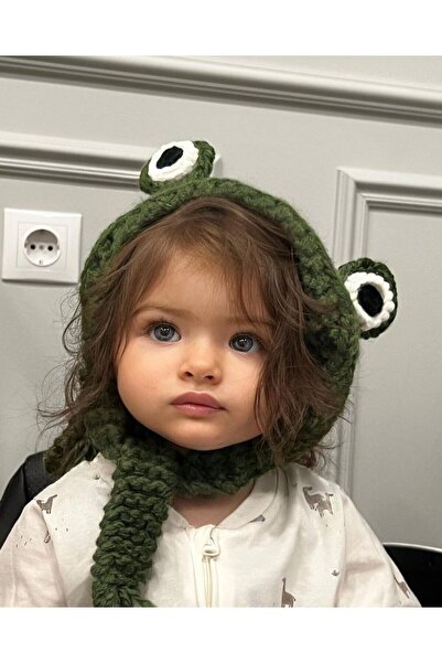 TRENDİN YOLU Yeşil kurbağa şapkası komik şirin el yapımı balaklava balaclava