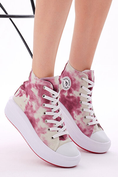 Tonny Black Kadın Fuşya Krem Rahat Kalıp Kalın Tabanlı Uzun Spor Ayakkabı