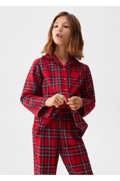 MANGO Kids Langes, kariertes zweiteiliges Pyjama-Set