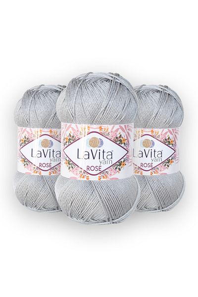 LaVita Yarn Rose 3 Pack Amigurumi, Punch, Etamine, Hand Knitting Thread Taka Yarn (6016-Medium Gray)