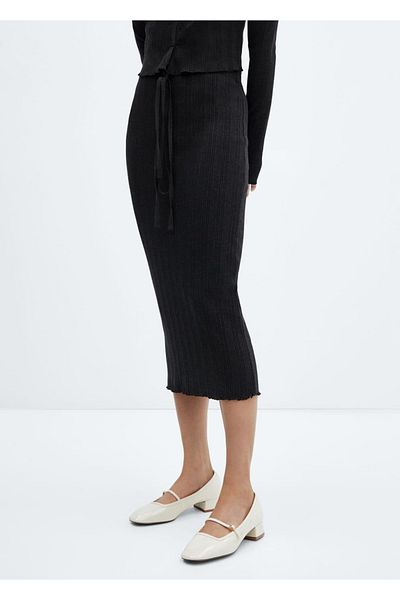 MANGO Woman Ribbed midi skirt