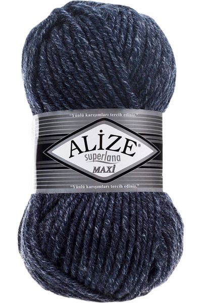 Alize navy Blue Superlana Maxi Jaspe 5 pieces THick Hand Knitted - THread vest and Cardigan THread Scarf Beanie Sweater