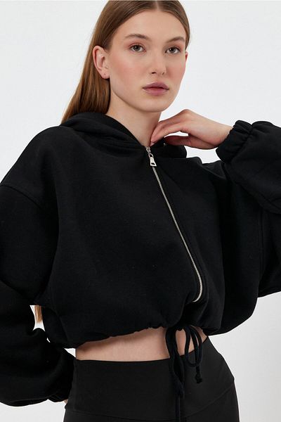 LAMODEMAPASS Women's Gathered Crop Sweatshirt