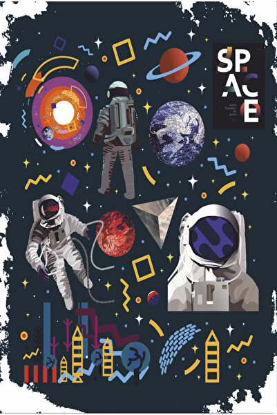 Hayat Poster spațiu sistem solar planete astronauți retro poster din lemn