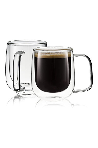 MEZİGARC 2 Adet Çift Cidarlı Borosikilat Cam Isıya Dayanıklı Kupa Bardak Kahv...