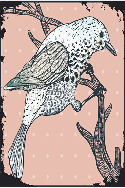 Hayat Poster Little Sparrow Bird on Branch Vintage Nostalgic Style Retro Wood...