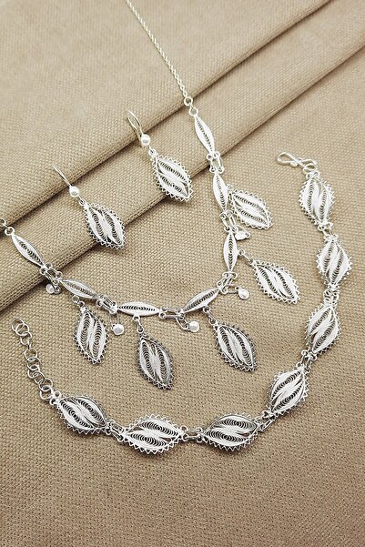 Oruçoğlu Gümüşçülük 925 Ayar Gümüş Mardin Midyat Yöresel Telkari El Işçiliği 3'lü Kadın Takım&set