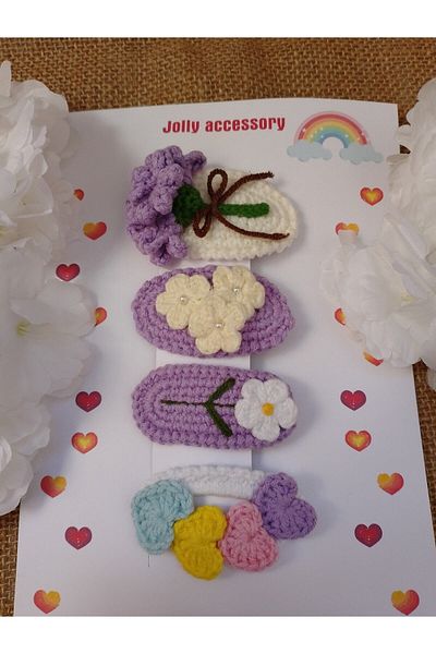 Jolly accesory Multicolored 4-Piece Mother and Child Knitted Snap and Automatic Clip Buckle Set