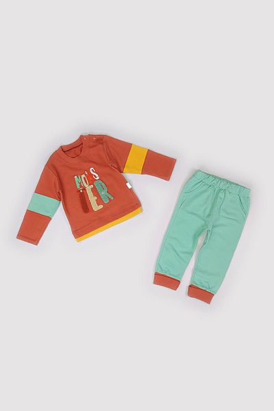 Peki 4 Seasons Baby Boy Two Thread Slim Fit Monster Embossed Embroidery Suit 2 Piece Sweat Pants 13847