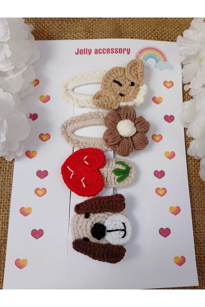 Jolly accesory Çok Renkli 4'lü Anne Ve Çocuk Örgü Çıt Çıt Ve Otomatik Klipsli...