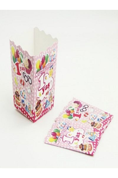 Kazanabil 12 PACK 1 YEAR OLD BIRTHDAY THEMED CORN BOX PINK