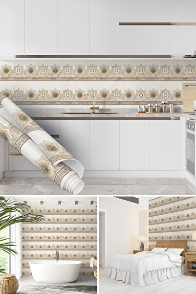 Dekoros Bej Fayans Görünümlü Yapışkanlı Folyo, Su Geçirmez, Dekoratif Sticker...