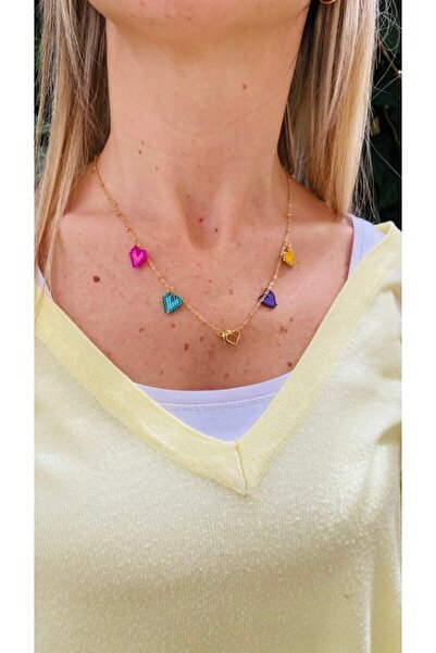 elamimdunyasi Elamindunyasi Miyuki Knitted Heart Colorful Figure Necklace