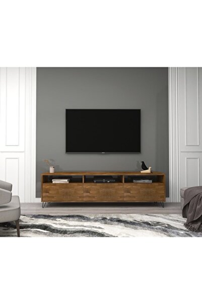 WOODFACE Masif Ahşap Televizyon Sehpası Ve Ünitesi 178x30 Masif Dekoratif Met...