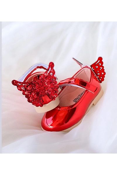 Ege Kids Red Butterfly Heel Girls' Ballerina Shoes