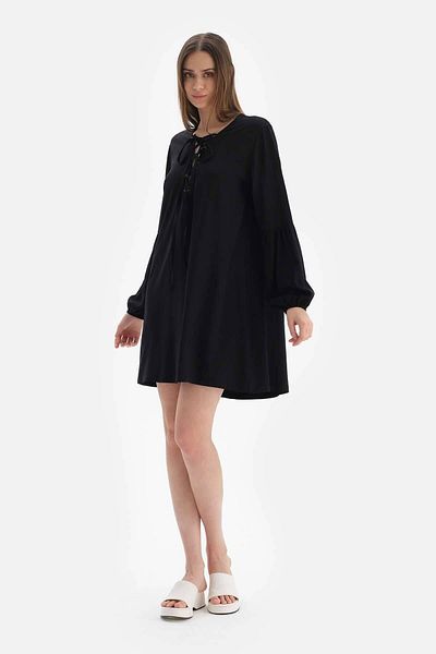 Dagi Schwarzes Kleid aus Viskose mit Spitze vorne