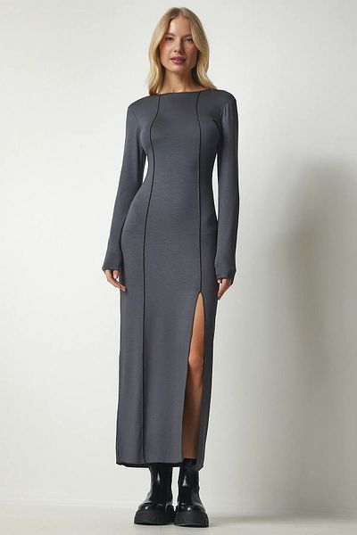 World Fashion Trends Γυναικείο μακρύ φόρεμα βισκόζης με καπνιστό σκίσιμο