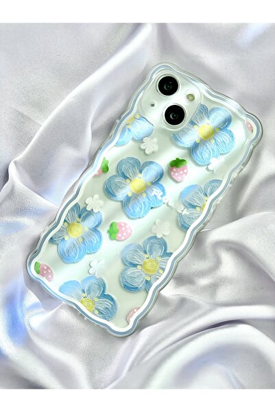 MİRAZ TASARIM IPHONE 13 MAVİ ÇİÇEKLİ ŞEFFAF KILIF