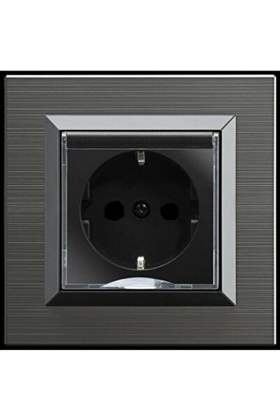 OVİVO Vsn Ovivo Quantum Metalik Siyah Kapaklı Priz+Manyetik Gri Tekli Çerçeve