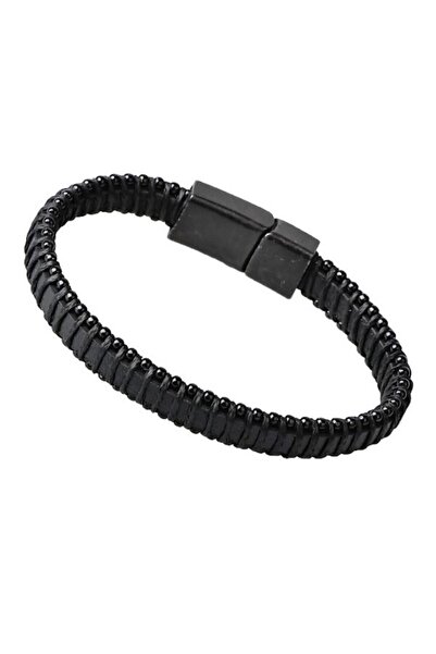 TÜKKAN ACCESSORİES SİYAH HAKİKİ DERİ BİLEKLİK MIKNATISLI GEÇİRMELİ ERKEK BİLE...