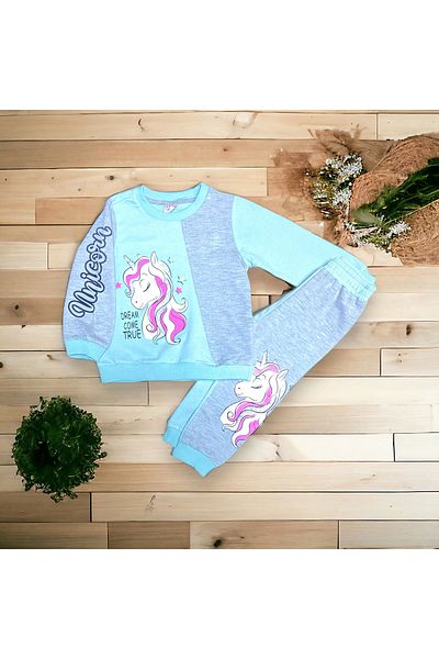CRAX 2 Thread Unikorn Print Detailed Girl's Suit 2-5 Years