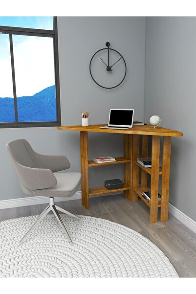 WOODFACE Masif Ahşap Doğal Ahşap Köşe Çalışma Masası 110x80 Cm