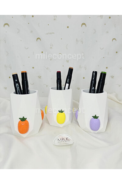 MİLE CONCEPT 3D Pineapple Pattern Concrete Desktop Office Set - Lilac, Yellow...