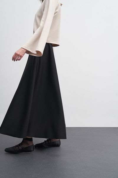 EBU Prive Women's Scuba Puff Flared Skirt Black
