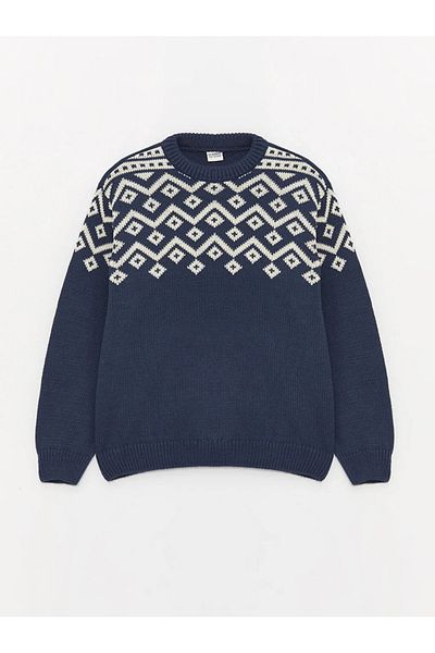 LC Waikiki Kids Crew Neck Patterned Long Sleeve Boy's Knitwear Sweater