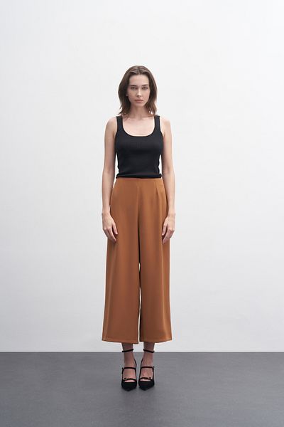 EBU Prive Women's Crepe Midi Palazzo Trousers Walnut Shell
