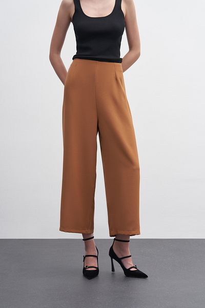 EBU Prive Women's Crepe Midi Palazzo Trousers Walnut Shell