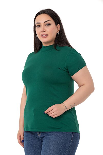 DISENTIS MODEST Large Size Half Fisherman Short Sleeve Viscose Emerald Body