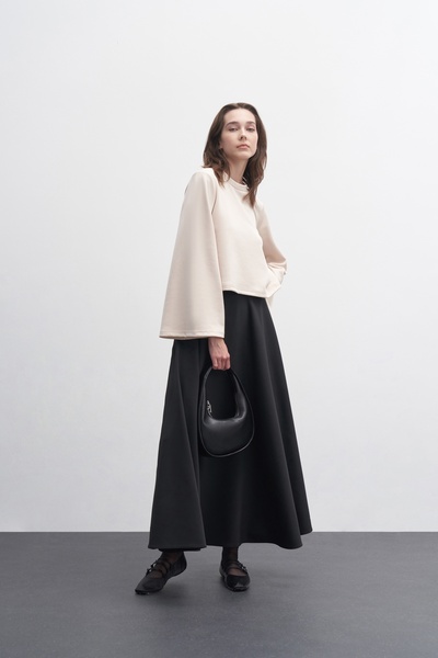 EBU Prive Women's Scuba Puff Flared Skirt Black