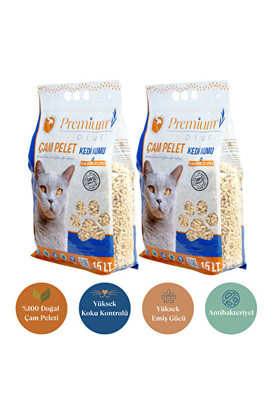 Premium Plus Çam Peleti Kedi Kumu 30 Lt Yavru/yetişkin Kediler Için%100 Organ...
