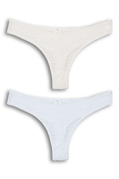 HNX 2-Piece Front Lace Back Double Layer Cotton Thong Women's Panties