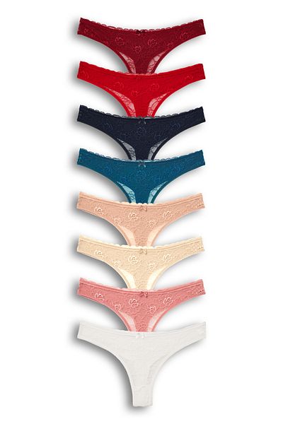 HNX 8-Piece Front Lace Back Double Layer Cotton Thong Women's Panties