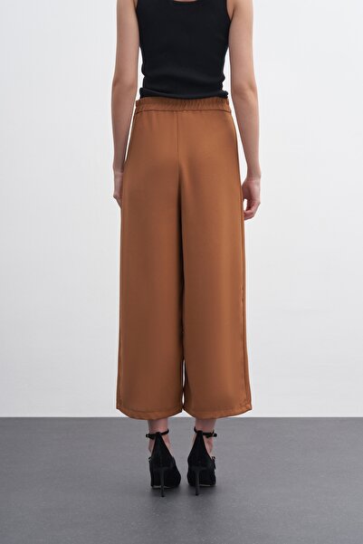 EBU Prive Women's Crepe Midi Palazzo Trousers Walnut Shell