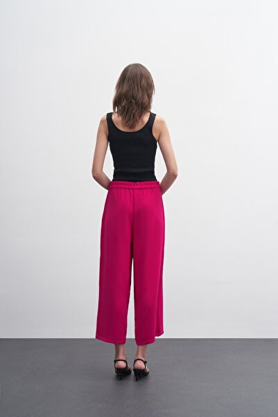 EBU Prive Women's Crepe Midi Palazzo Trousers Fuchsia