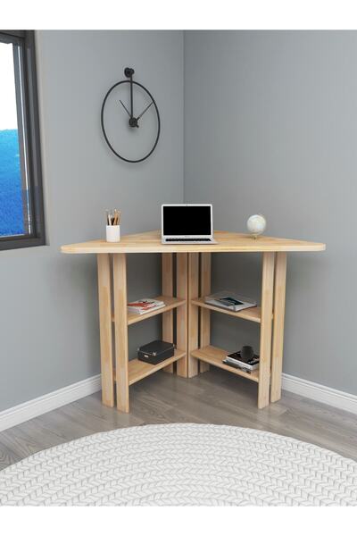 WOODFACE Masif Ahşap Doğal Ahşap Köşe Çalışma Masası 110 X 80 Cm