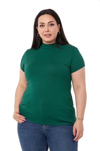 DISENTIS MODEST Large Size Half Fisherman Short Sleeve Viscose Emerald Body
