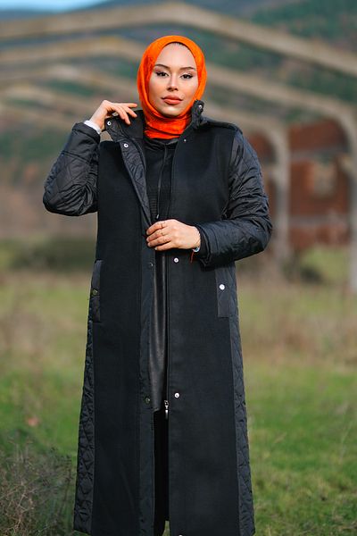 Minel Women's Black Stamped Quilted Coat