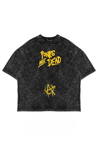 Bak Moda Μπλουζάκι Unisex με στάμπα Oversize Black Punks Not Dead Back που πλένονται